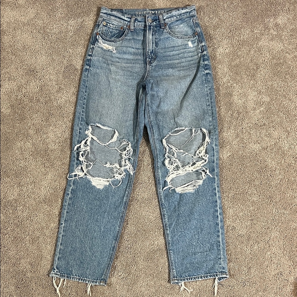 American Eagle Outfitters Ripped Highest Rise Baggy Straight Jeans